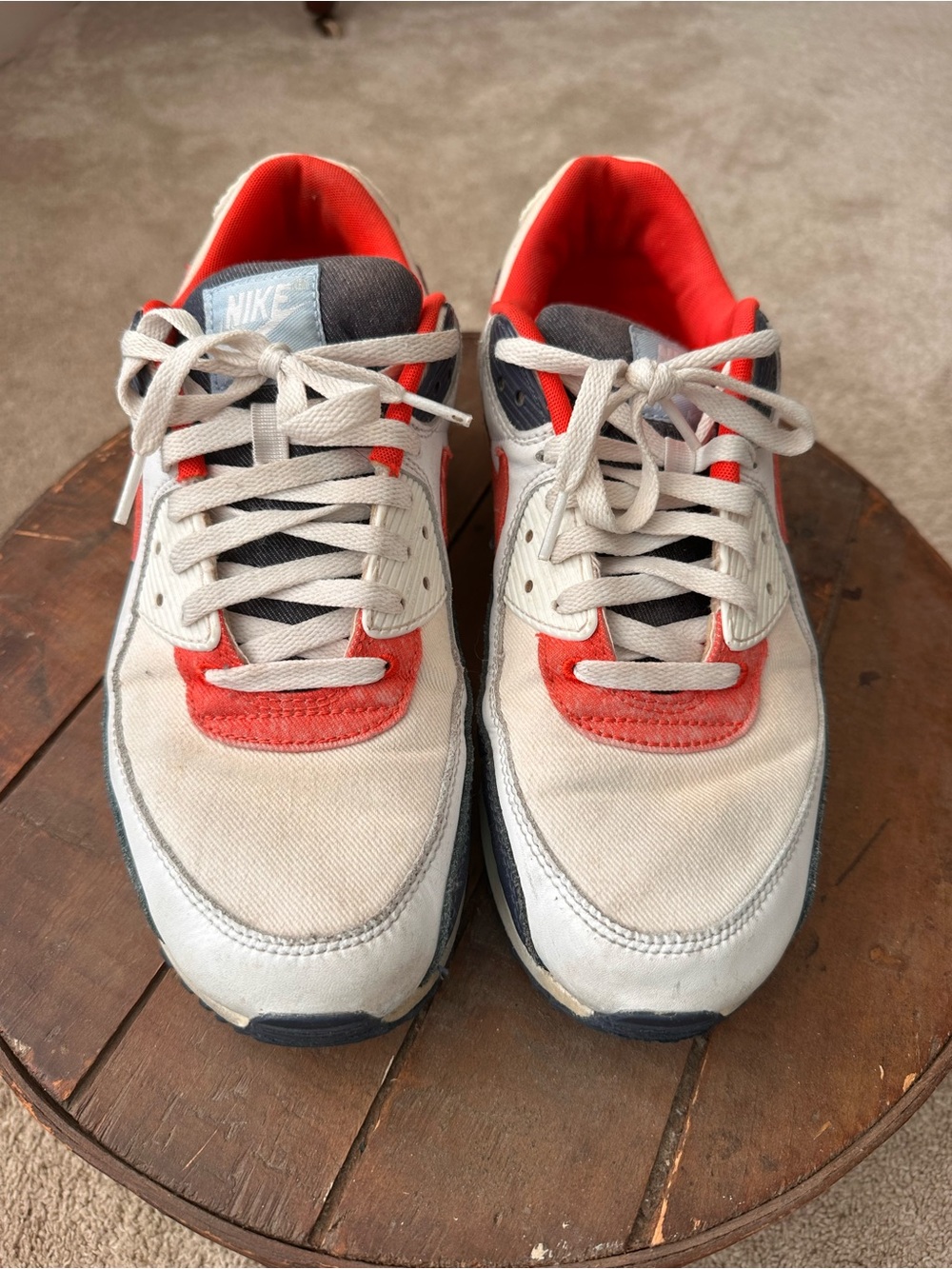 Nike Men’s White and Red Air Max Sneakers